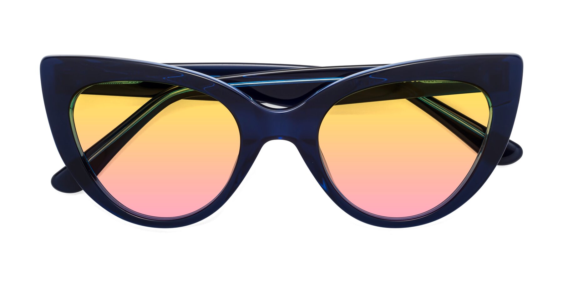 Folded Front of Tiesi in Midnight Blue with Yellow / Pink Gradient Lenses
