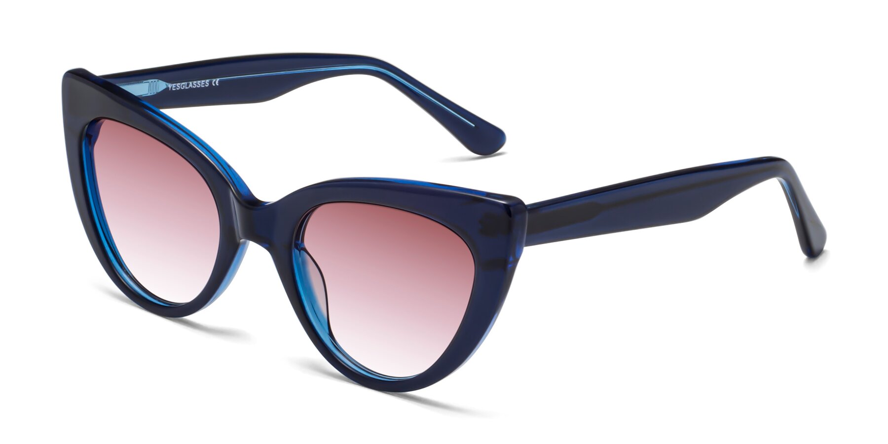 Angle of Tiesi in Midnight Blue with Garnet Gradient Lenses