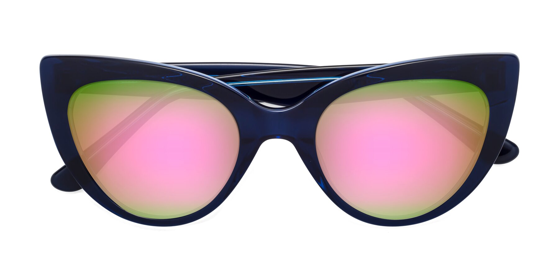 Folded Front of Tiesi in Midnight Blue with Pink Mirrored Lenses