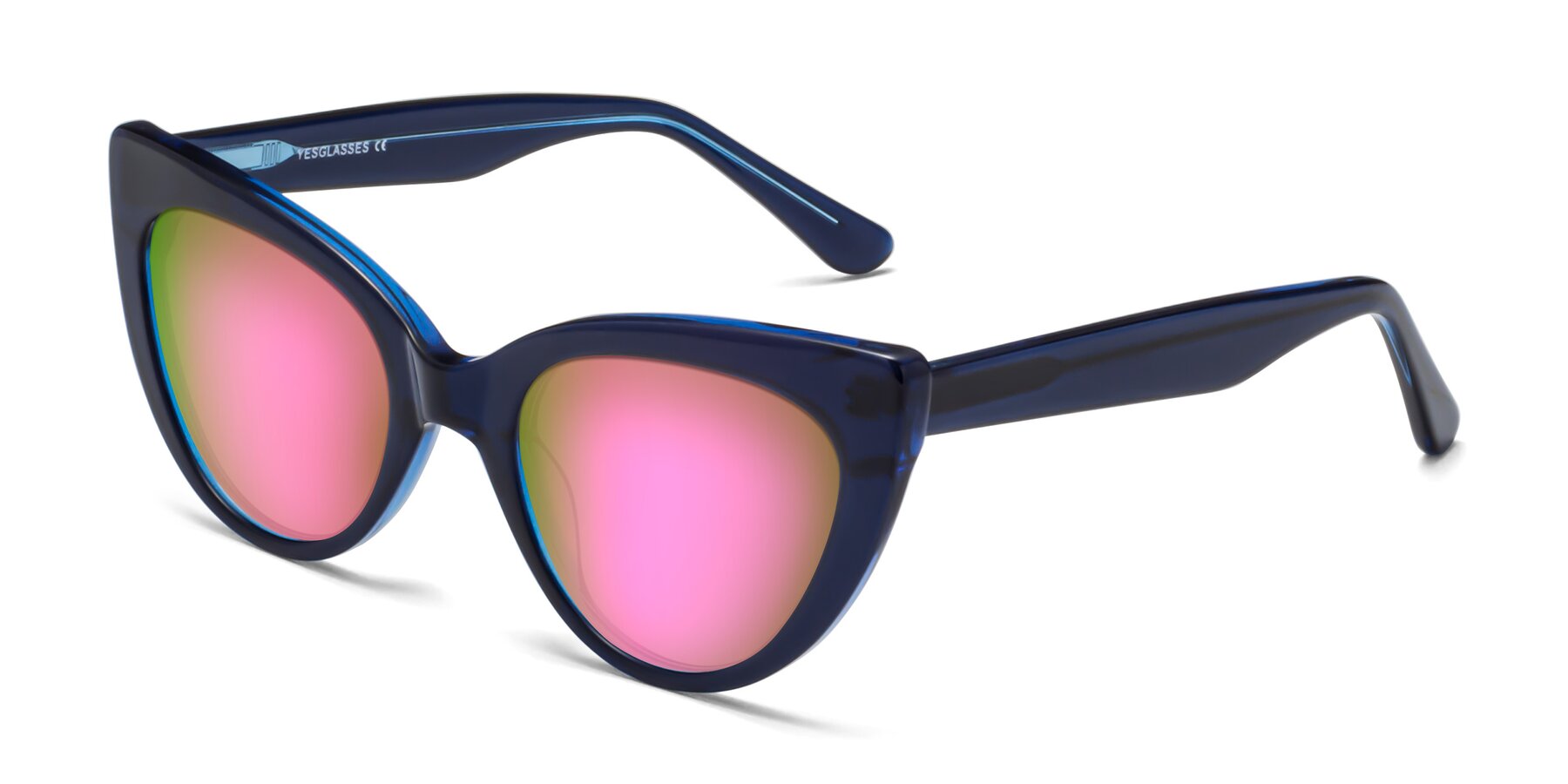 Angle of Tiesi in Midnight Blue with Pink Mirrored Lenses