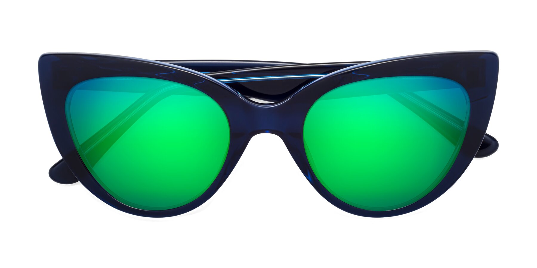 Folded Front of Tiesi in Midnight Blue with Green Mirrored Lenses