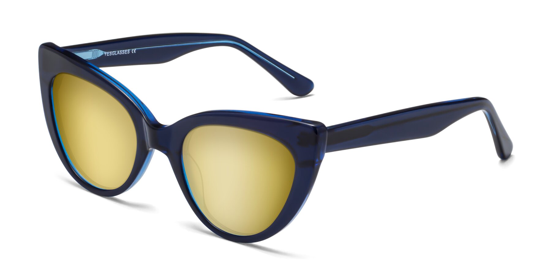 Angle of Tiesi in Midnight Blue with Gold Mirrored Lenses