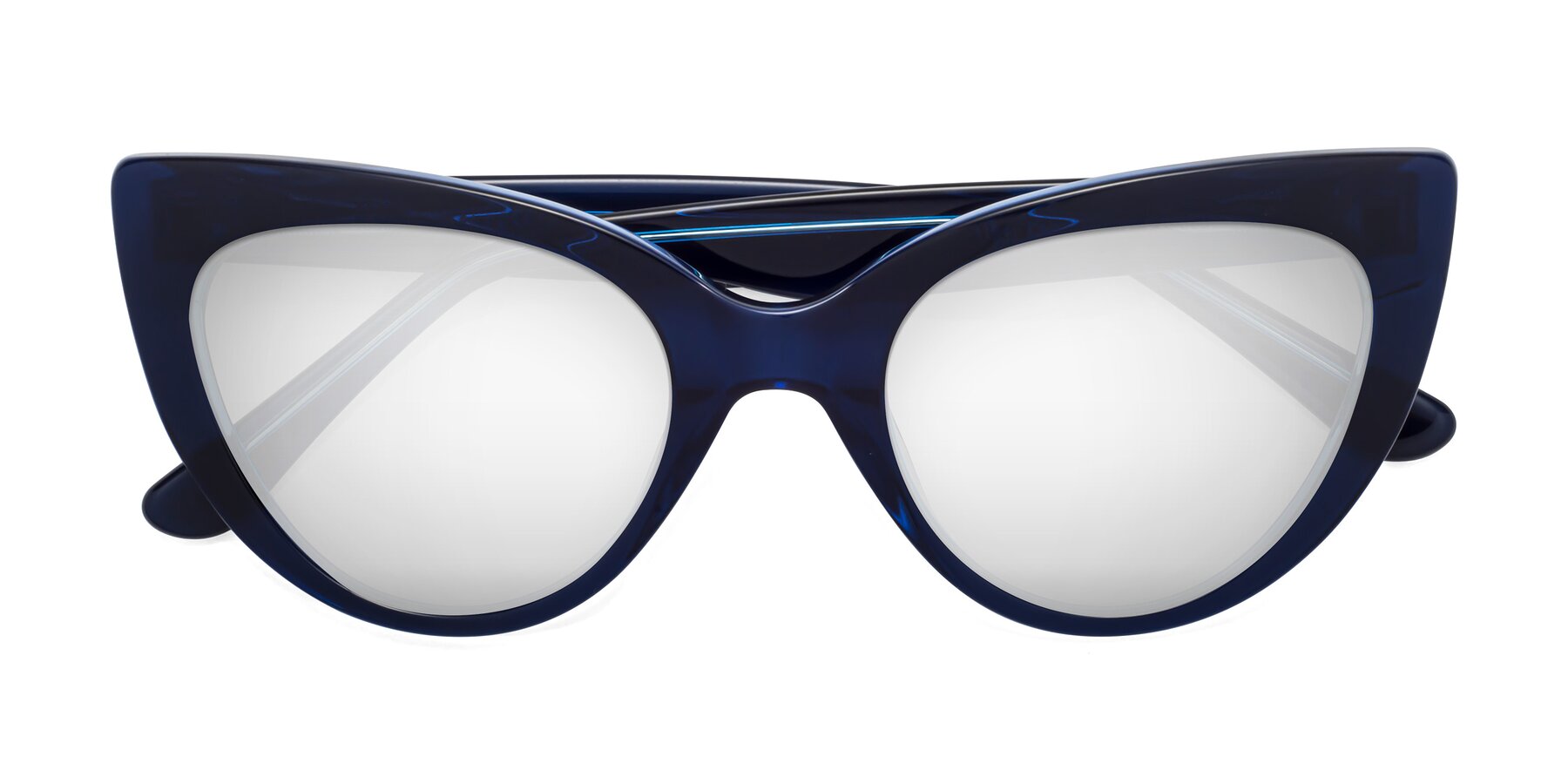 Folded Front of Tiesi in Midnight Blue with Silver Mirrored Lenses