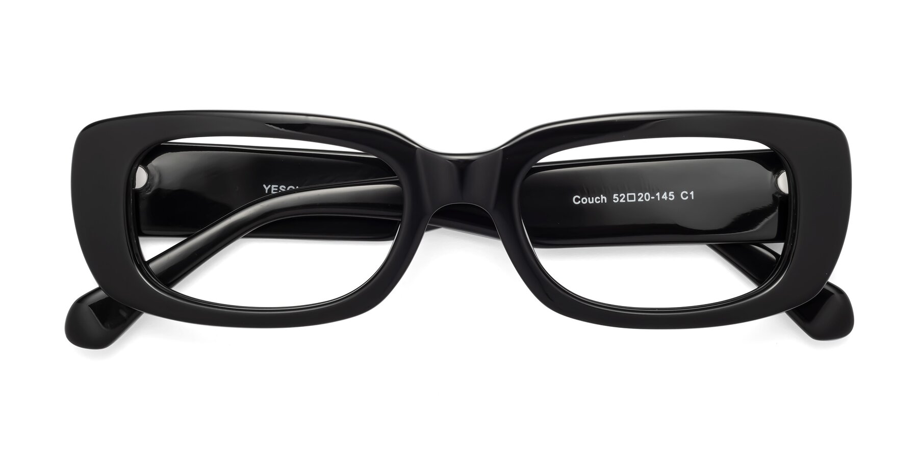 Folded Front of Couch in Black with Clear Reading Eyeglass Lenses