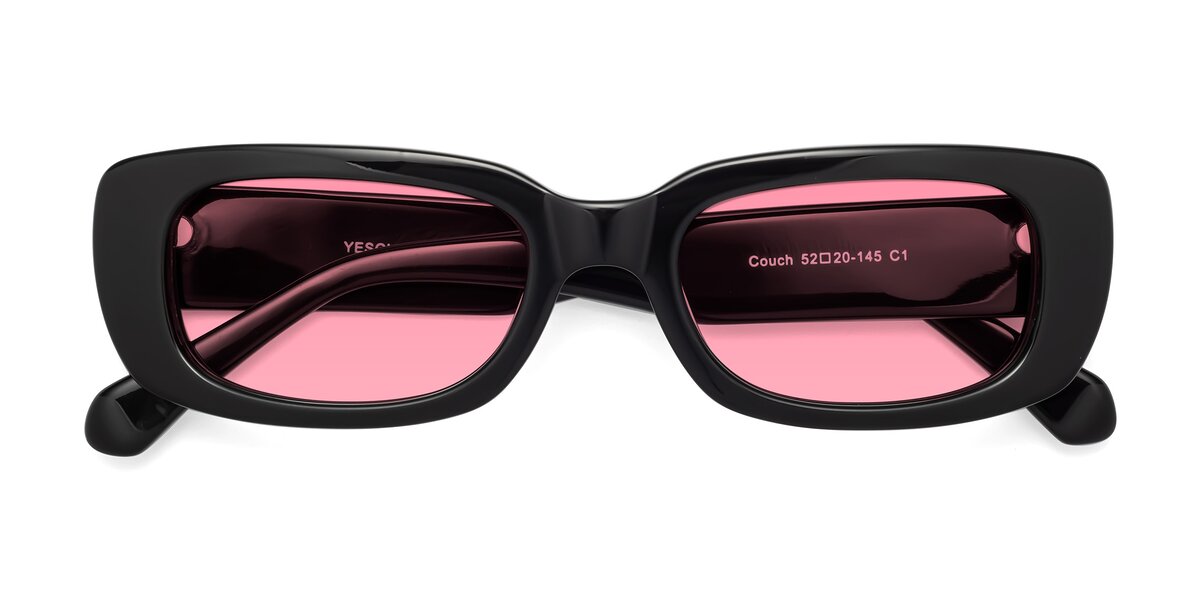 Black Thick Hipster Rectangle Tinted Sunglasses with Pink Sunwear ...