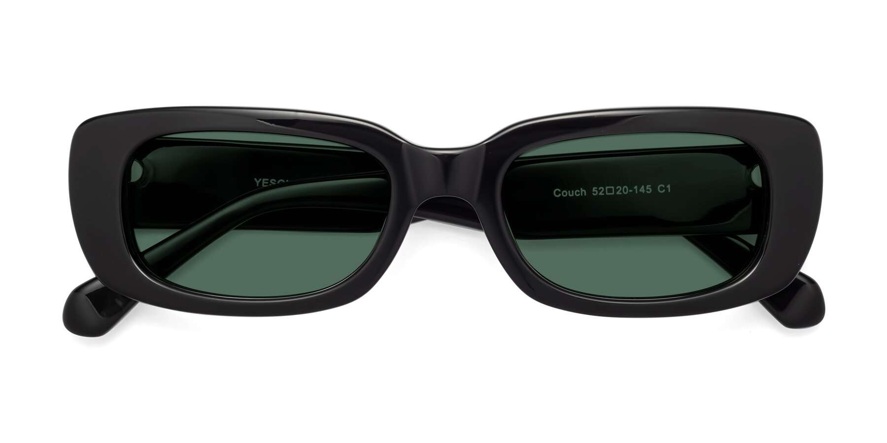 Folded Front of Couch in Black with Green Polarized Lenses