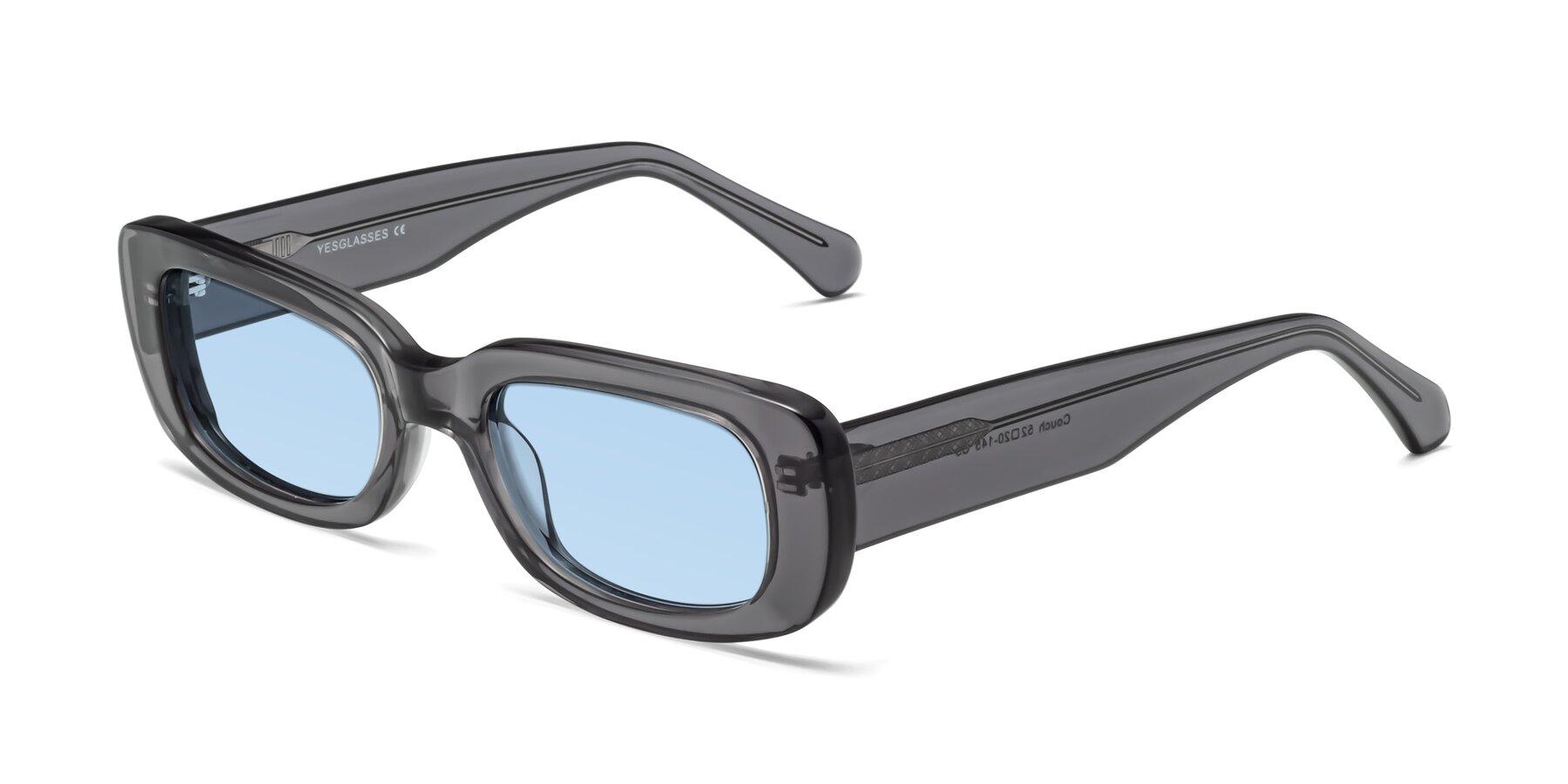 Translucent Gray Hipster Acetate Square Tinted Sunglasses with Blue Sunwear Lenses