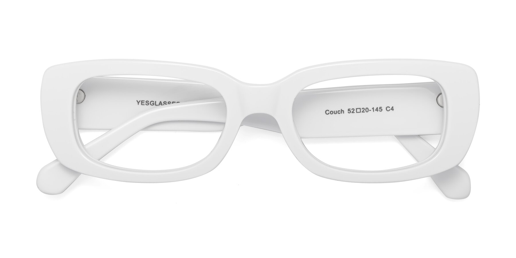 Folded Front of Couch in White with Clear Reading Eyeglass Lenses