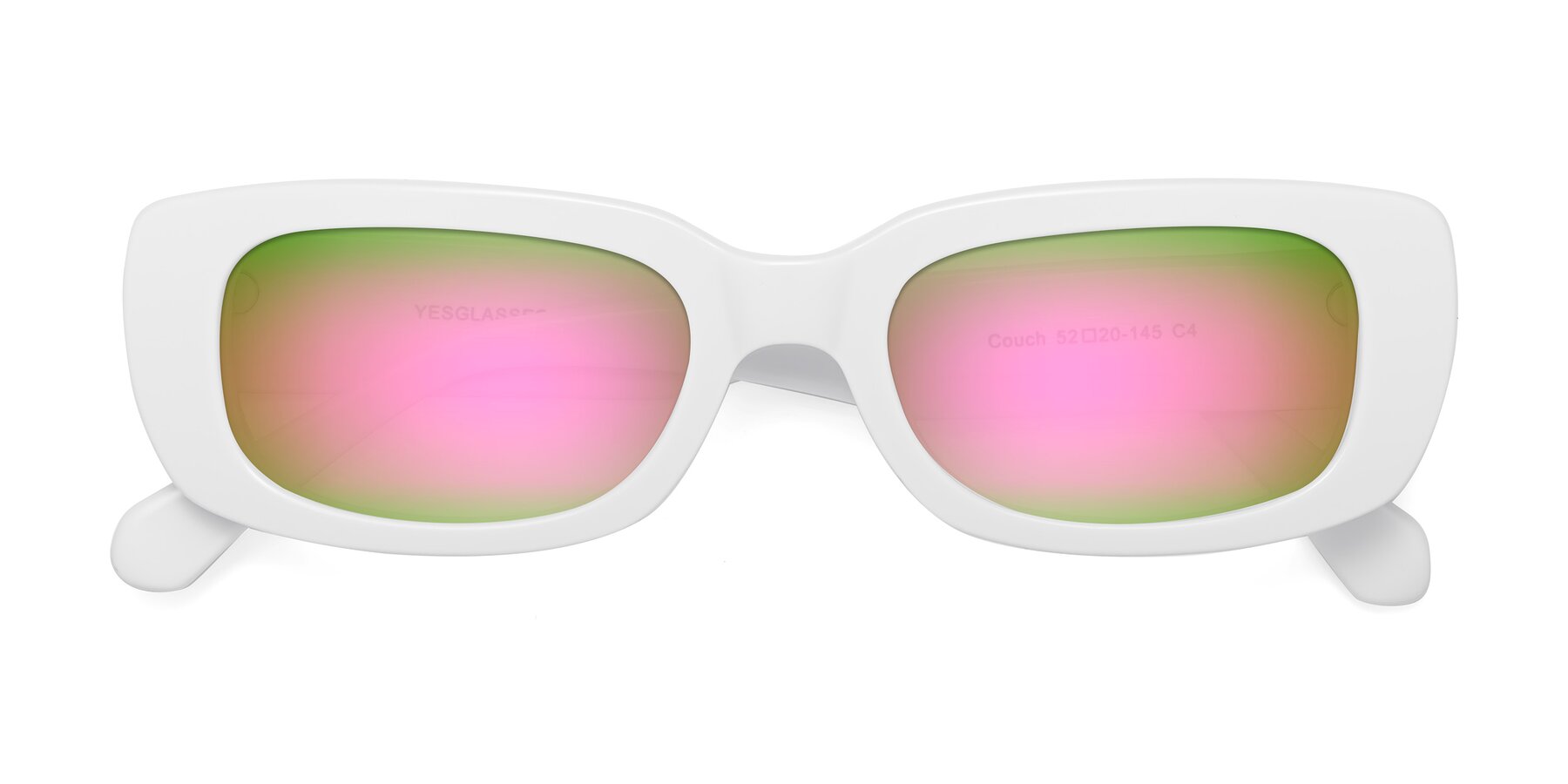 Folded Front of Couch in White with Pink Mirrored Lenses