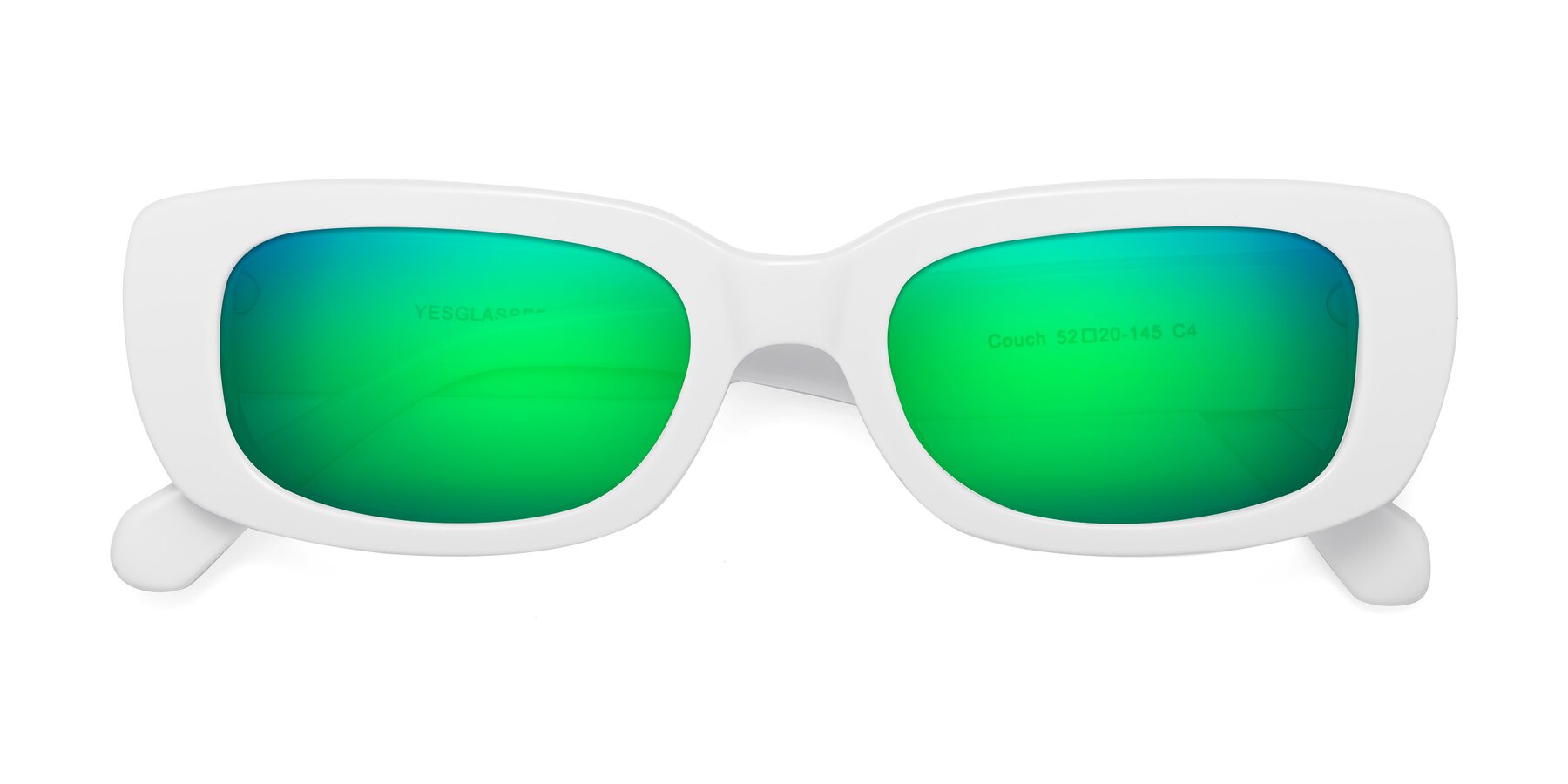 Folded Front of Couch in White with Green Mirrored Lenses