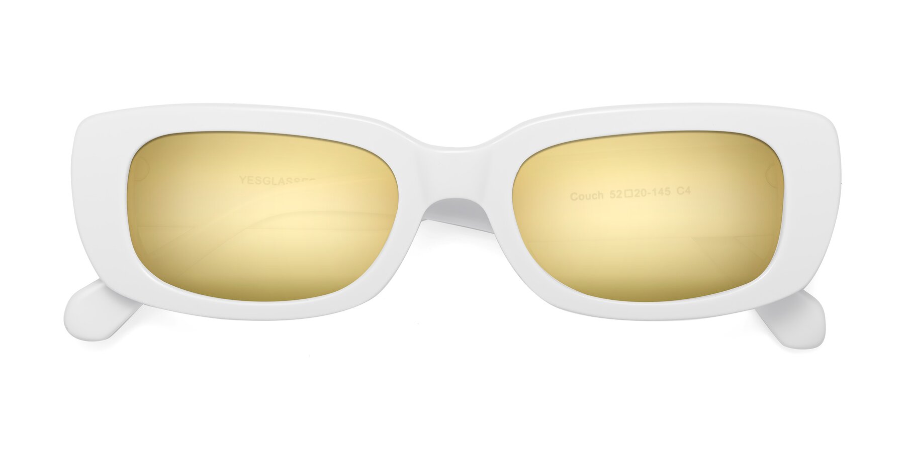 Folded Front of Couch in White with Gold Mirrored Lenses