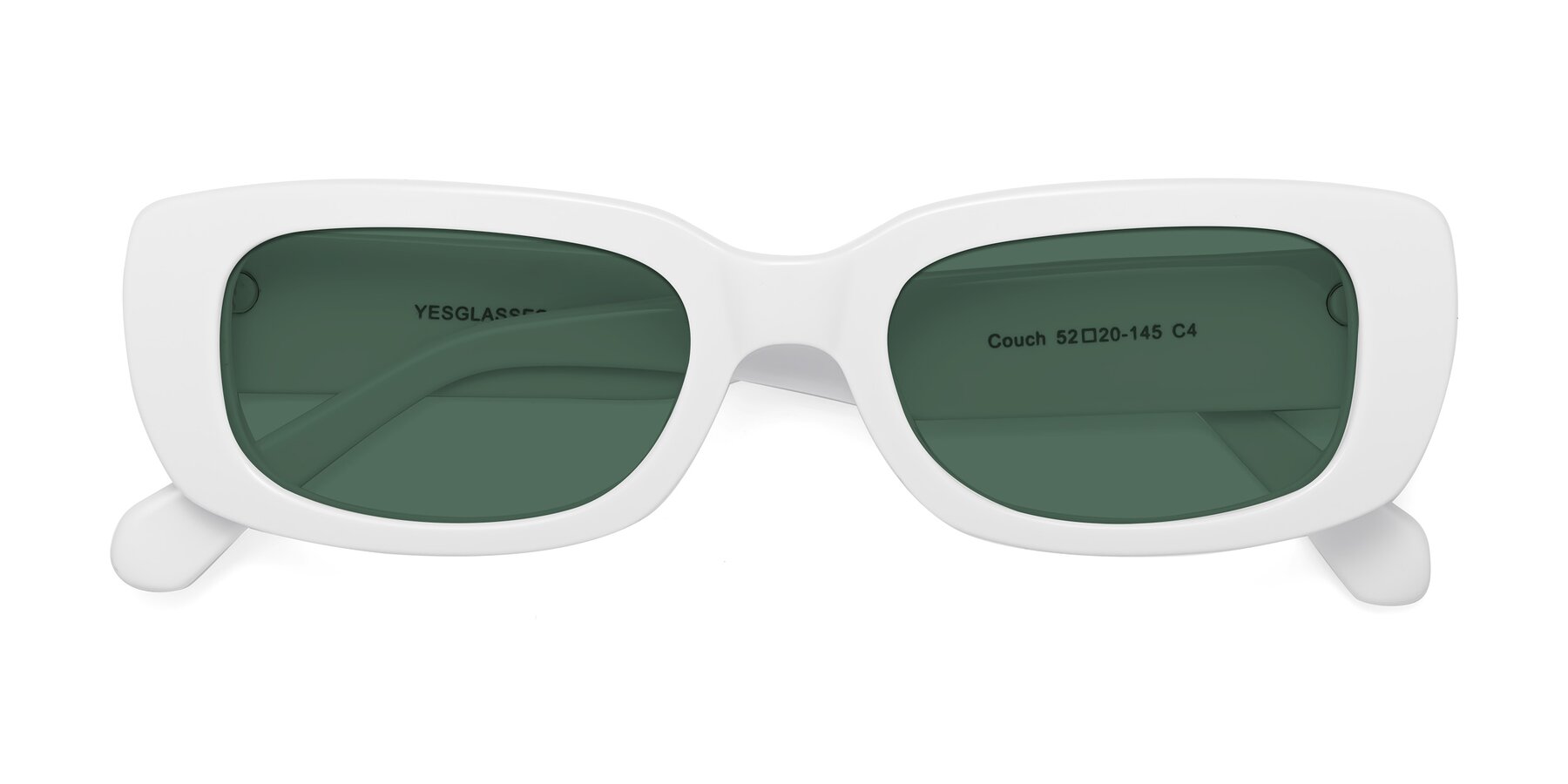 Folded Front of Couch in White with Green Polarized Lenses
