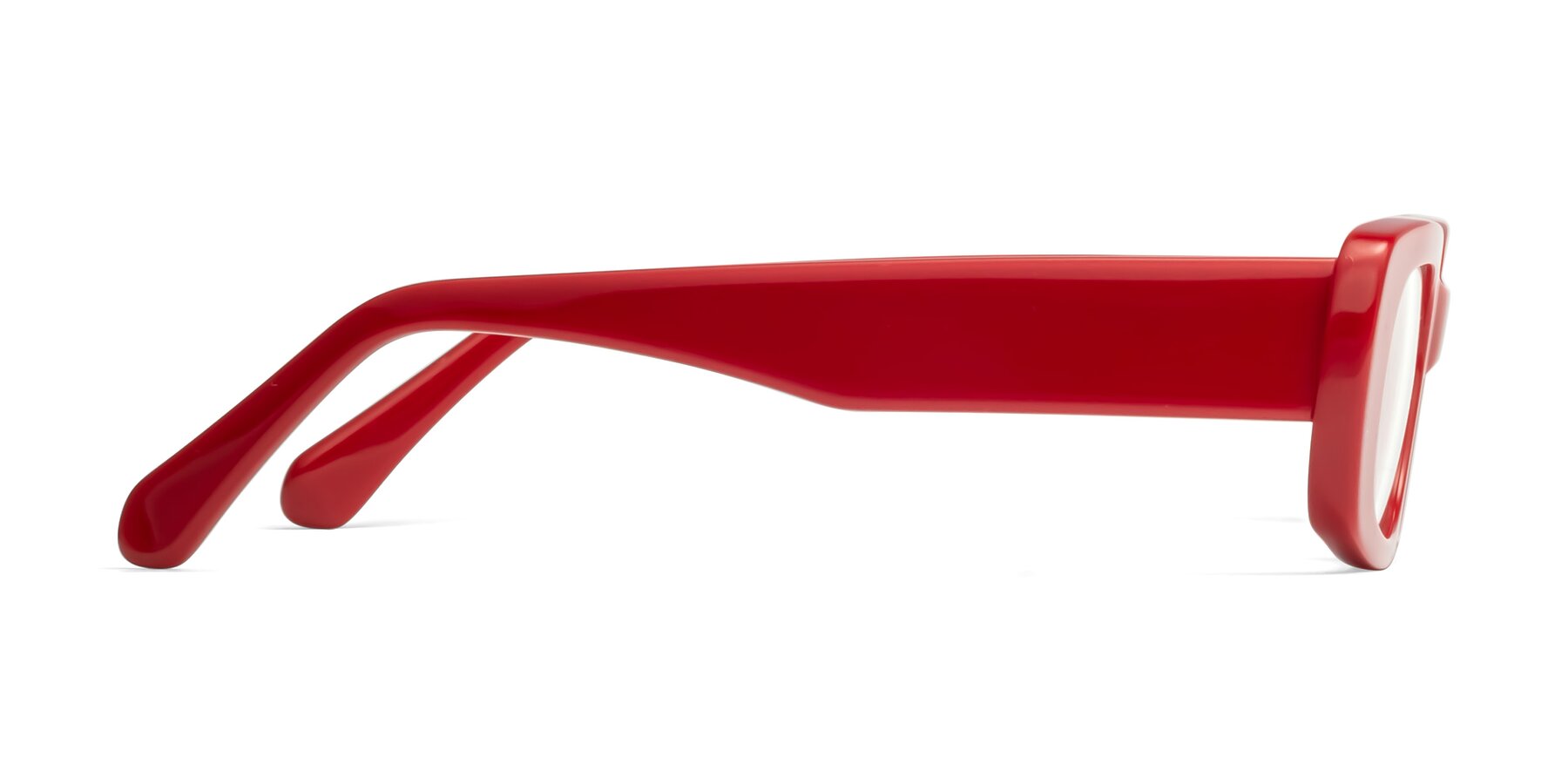 Side of Couch in Red with Clear Reading Eyeglass Lenses