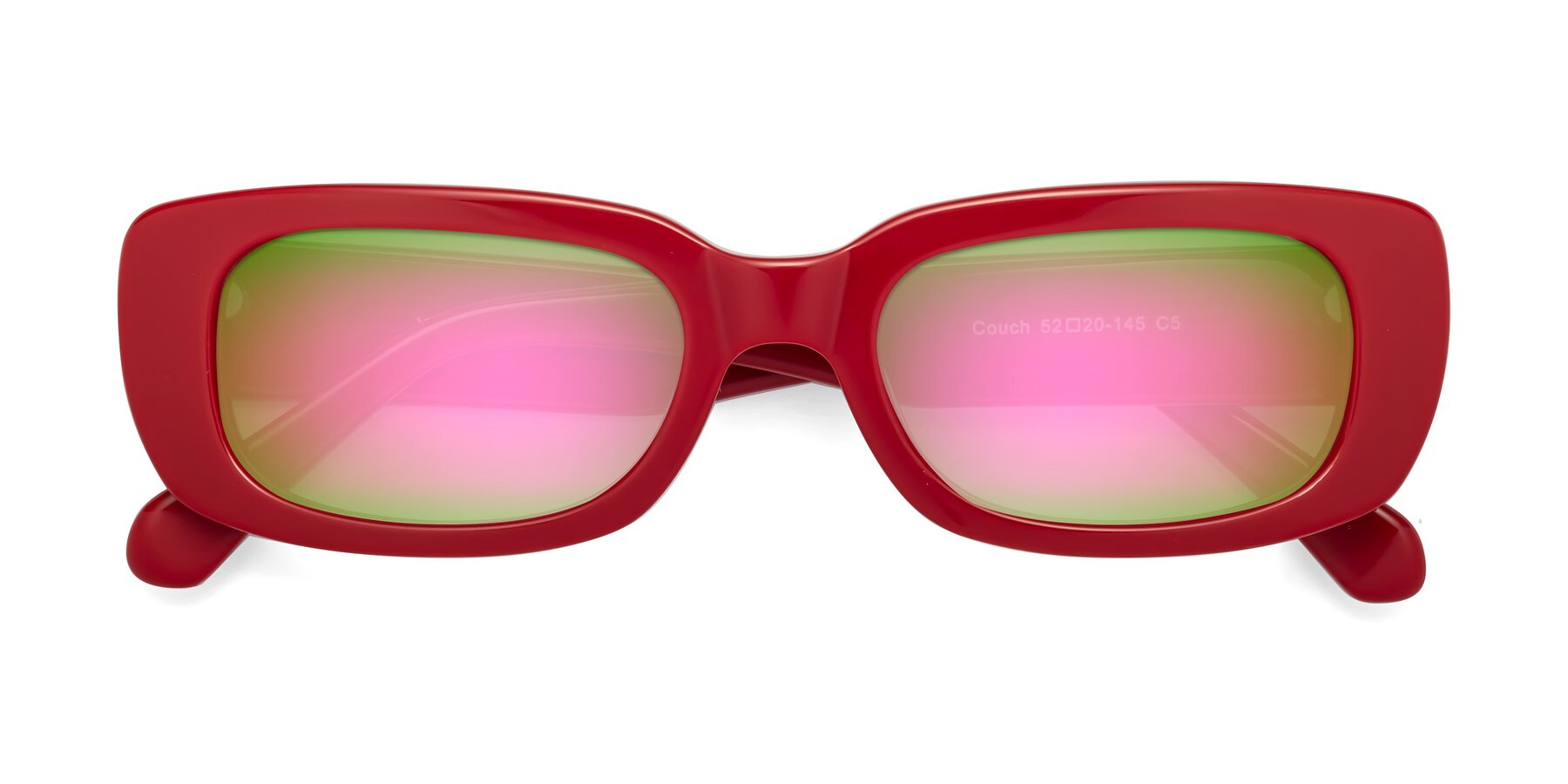 Folded Front of Couch in Red with Pink Mirrored Lenses