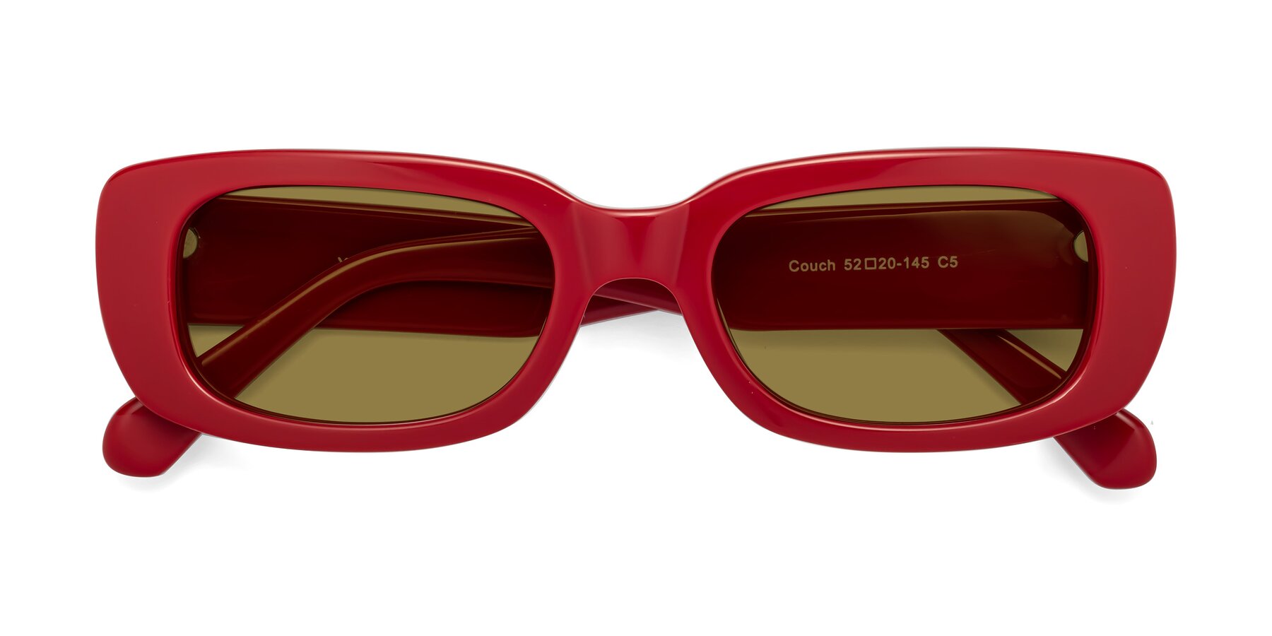 Folded Front of Couch in Red with Brown Polarized Lenses