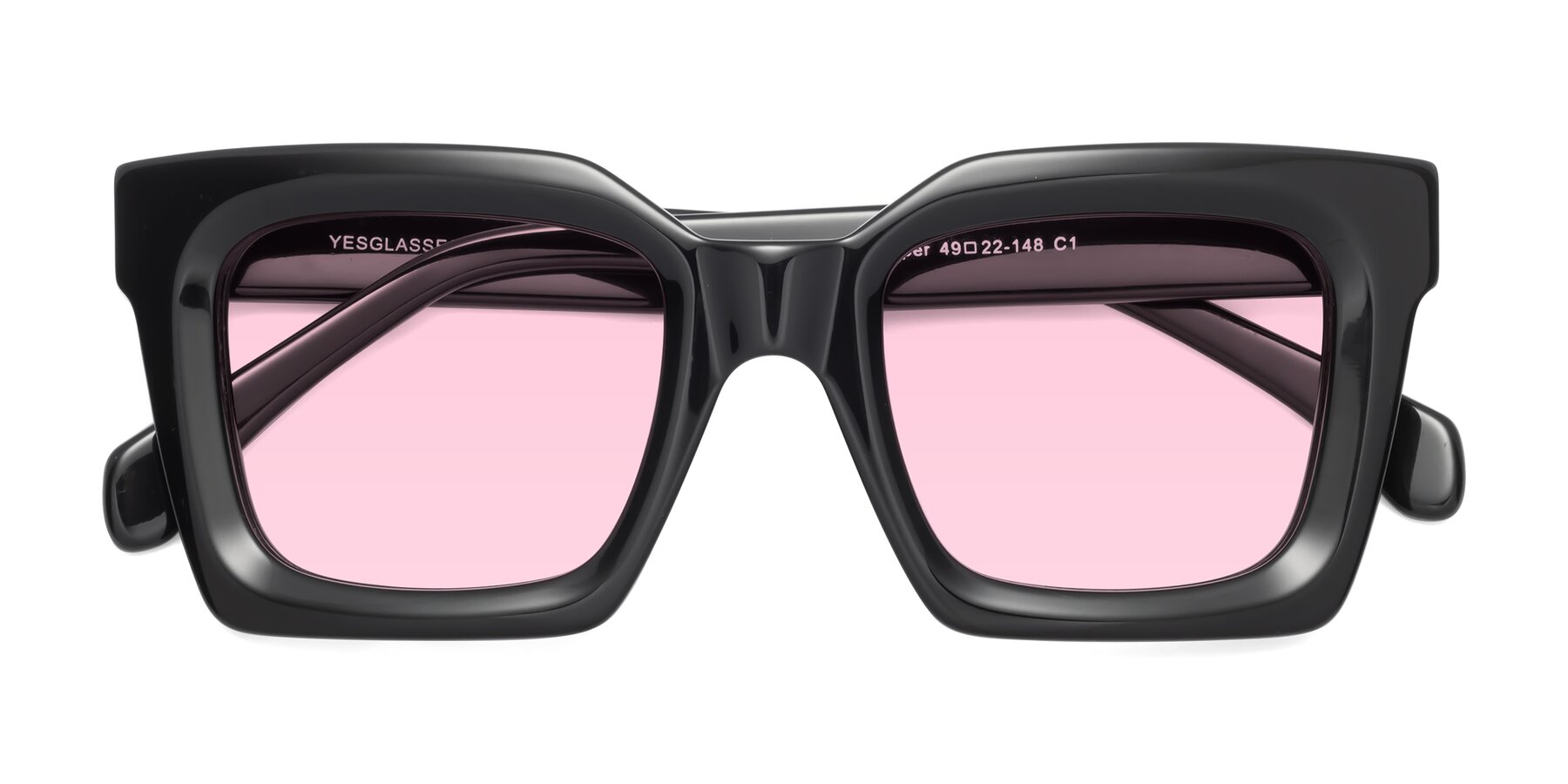 Folded Front of Piper in Black with Light Pink Tinted Lenses