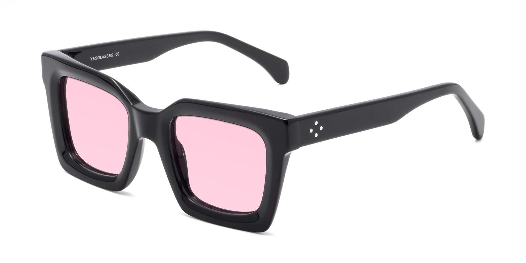 Angle of Piper in Black with Light Pink Tinted Lenses