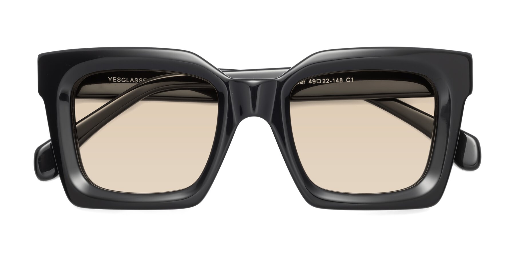 Folded Front of Piper in Black with Light Brown Tinted Lenses