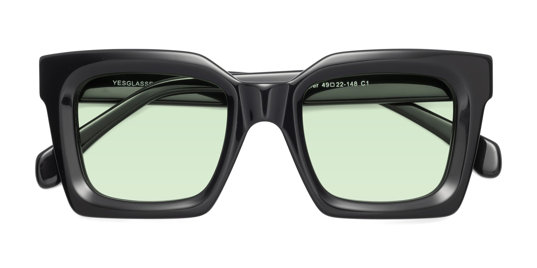 Folded Front of Piper in Black with Light Green Tinted Lenses
