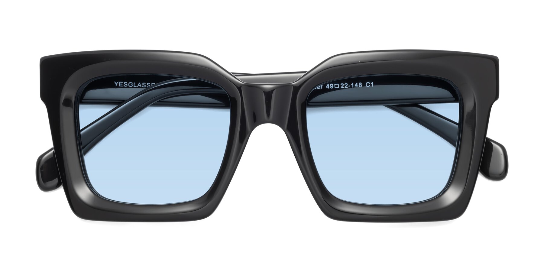 Folded Front of Piper in Black with Light Blue Tinted Lenses