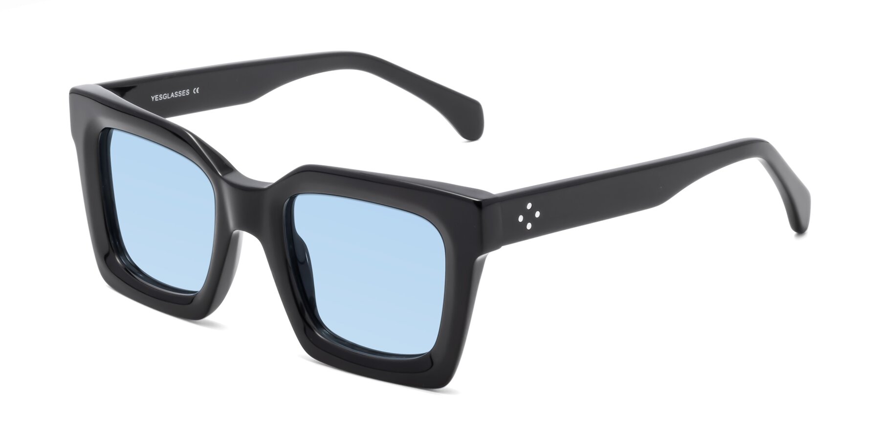 Angle of Piper in Black with Light Blue Tinted Lenses