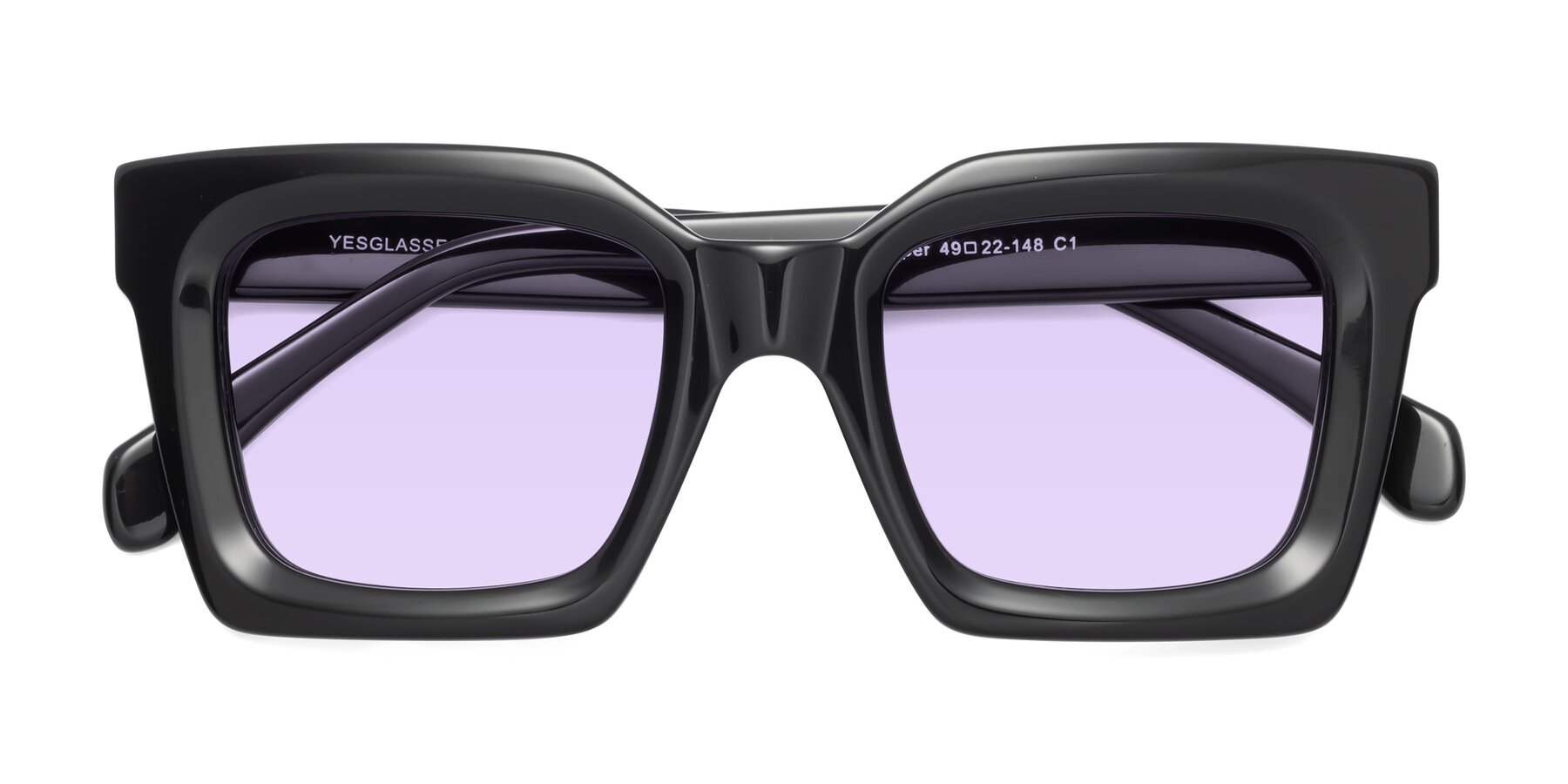 Folded Front of Piper in Black with Light Purple Tinted Lenses
