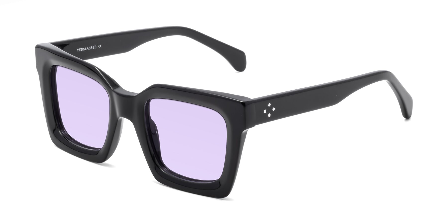 Angle of Piper in Black with Light Purple Tinted Lenses