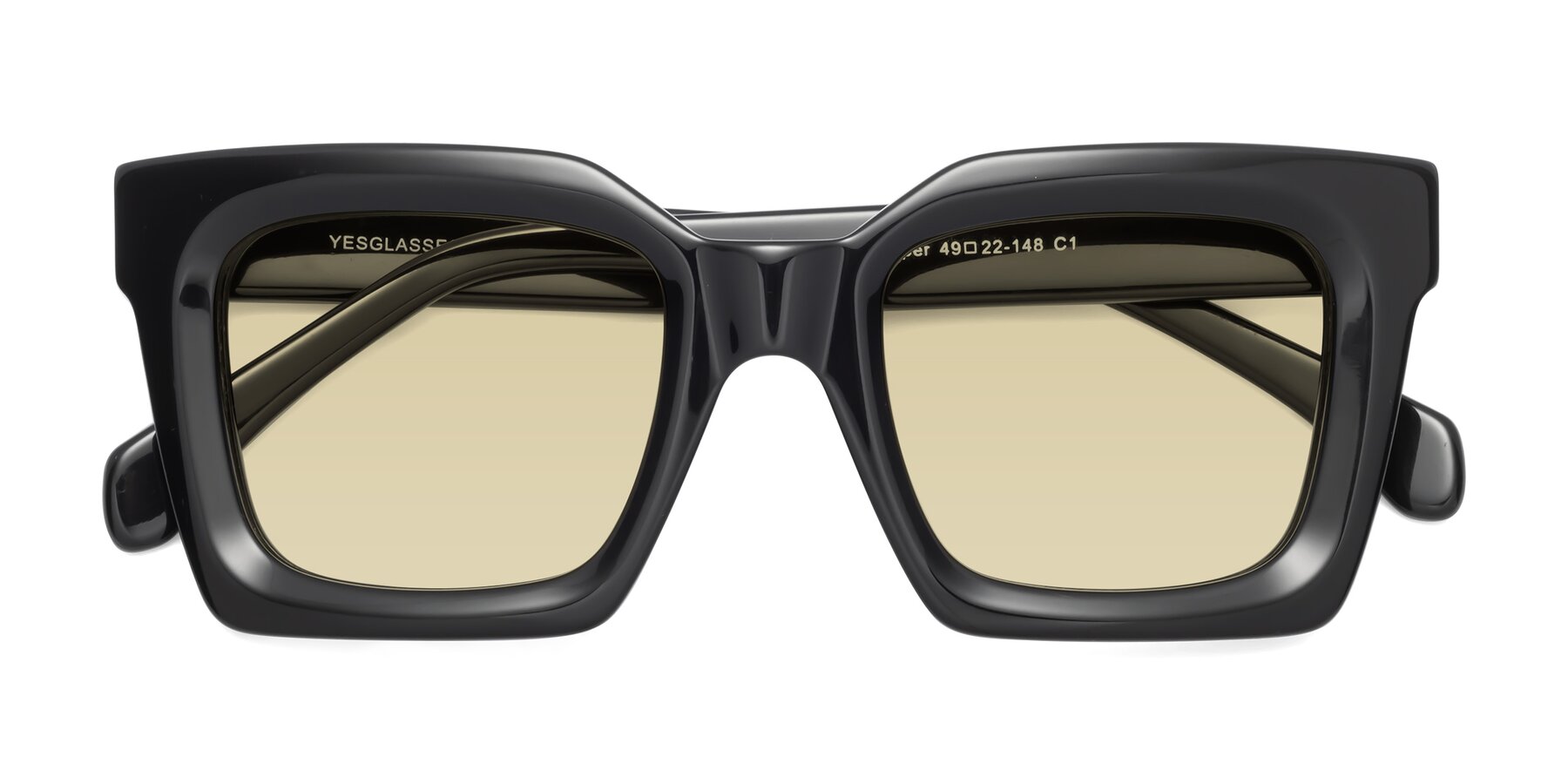 Folded Front of Piper in Black with Light Champagne Tinted Lenses