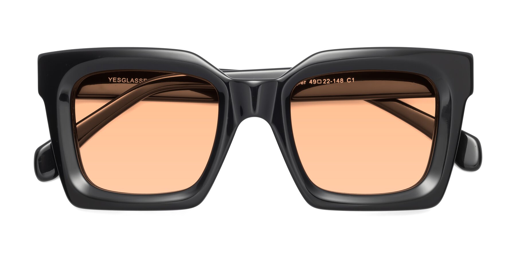 Folded Front of Piper in Black with Light Orange Tinted Lenses