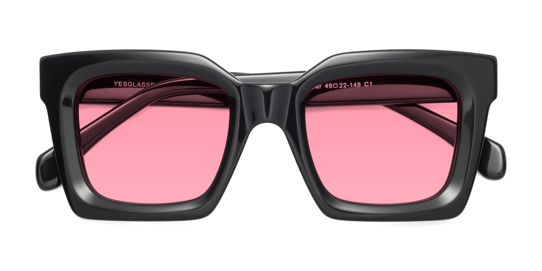 Folded Front of Piper in Black with Pink Tinted Lenses