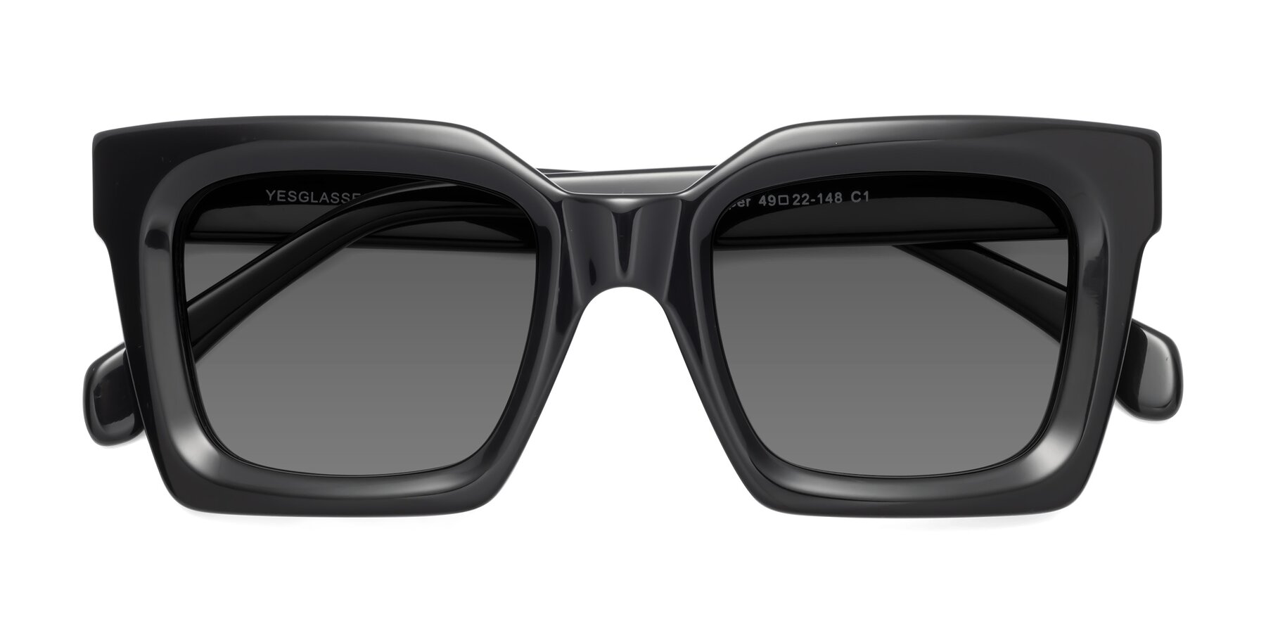 Folded Front of Piper in Black with Medium Gray Tinted Lenses