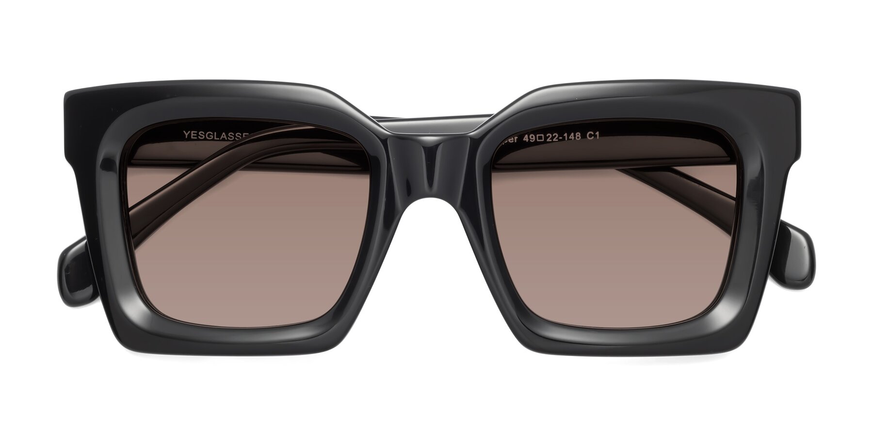 Folded Front of Piper in Black with Medium Brown Tinted Lenses