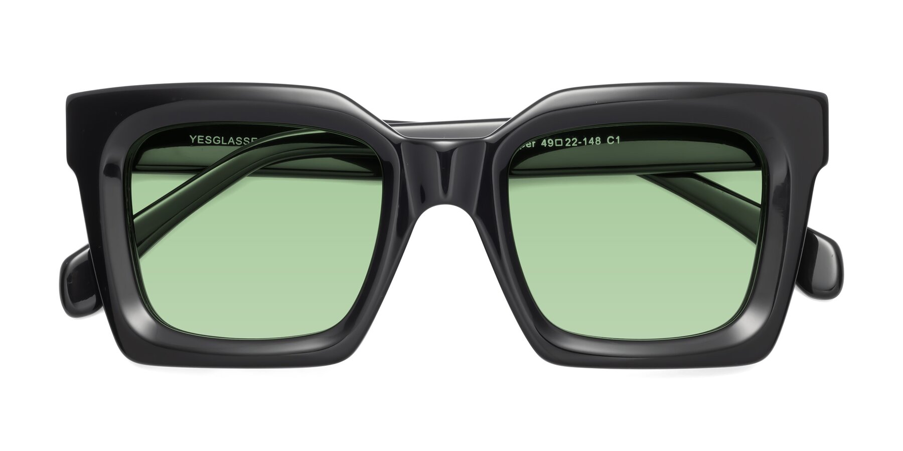 Folded Front of Piper in Black with Medium Green Tinted Lenses