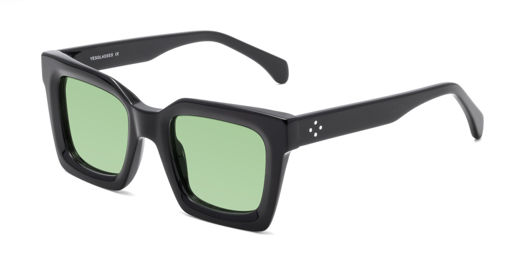 Angle of Piper in Black with Medium Green Tinted Lenses