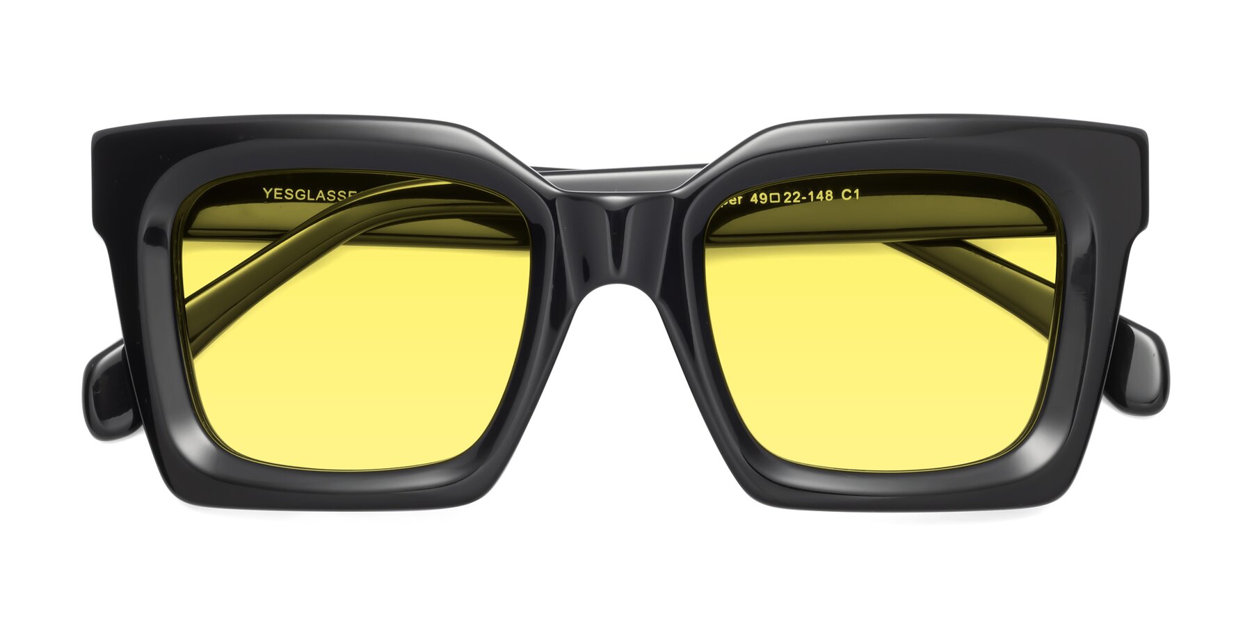 Folded Front of Piper in Black with Medium Yellow Tinted Lenses