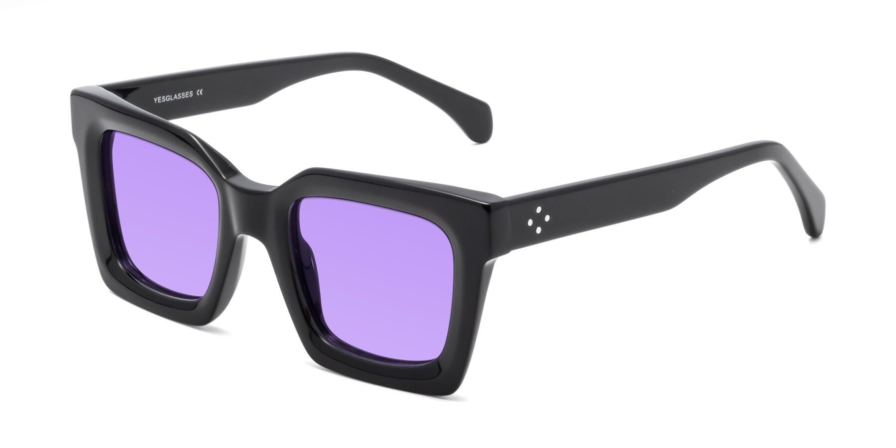 Angle of Piper in Black with Medium Purple Tinted Lenses