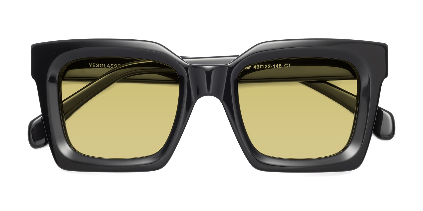 Folded Front of Piper in Black with Medium Champagne Tinted Lenses