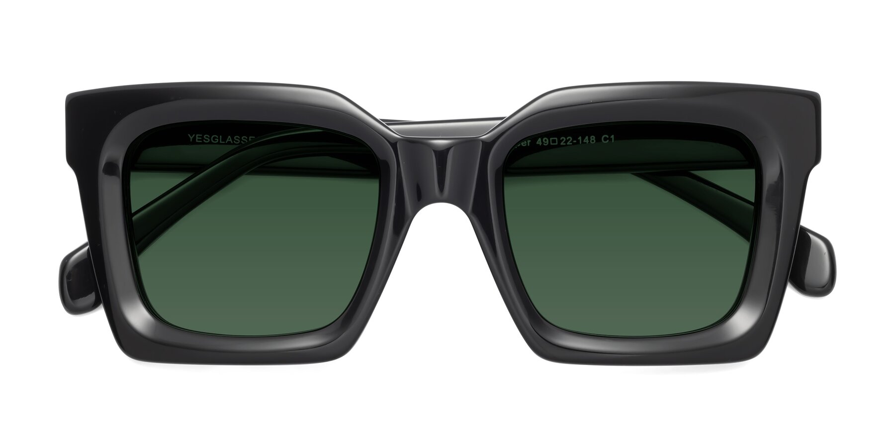 Folded Front of Piper in Black with Green Tinted Lenses