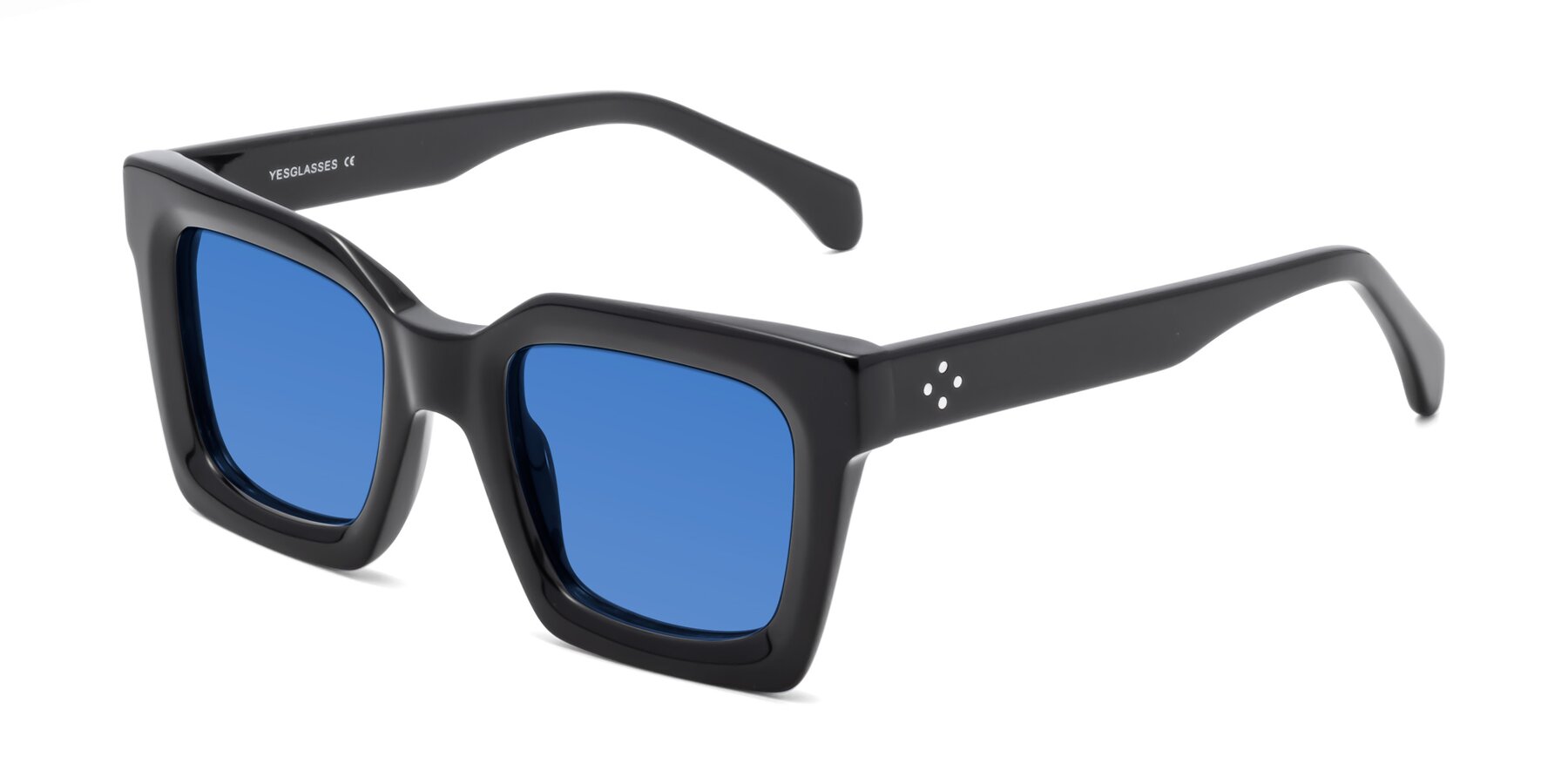 Black Oversized Thick Square Tinted Sunglasses with Blue Sunwear Lenses - Piper