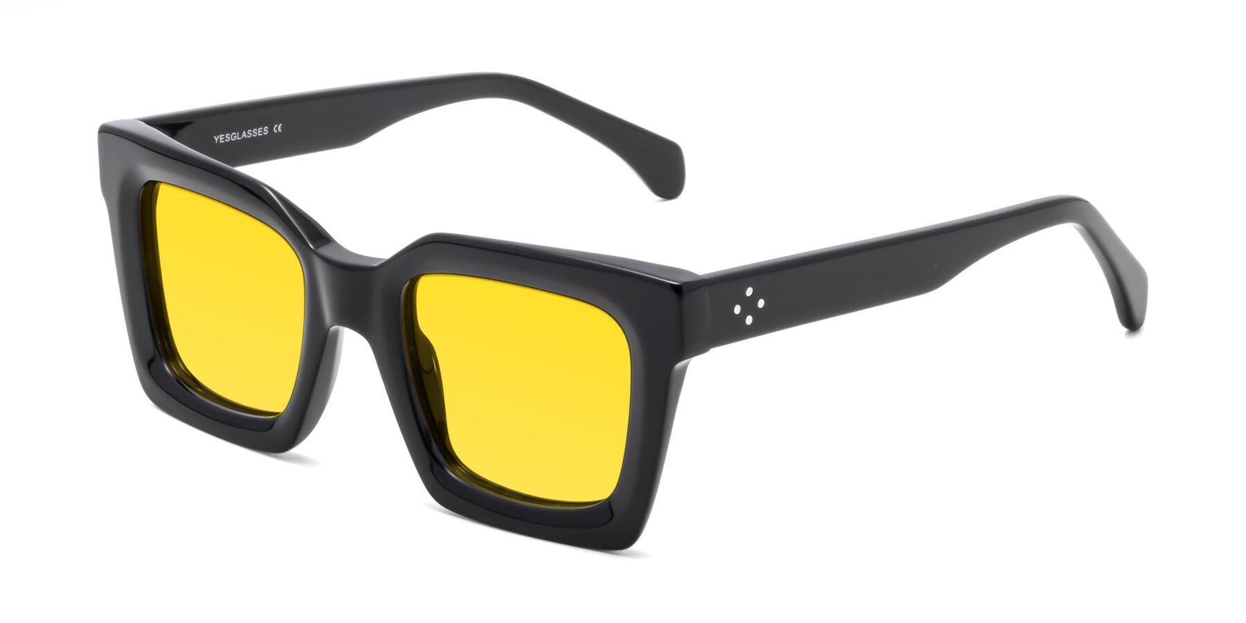 Black Oversized Thick Square Tinted Sunglasses with Yellow Sunwear Lenses - Piper