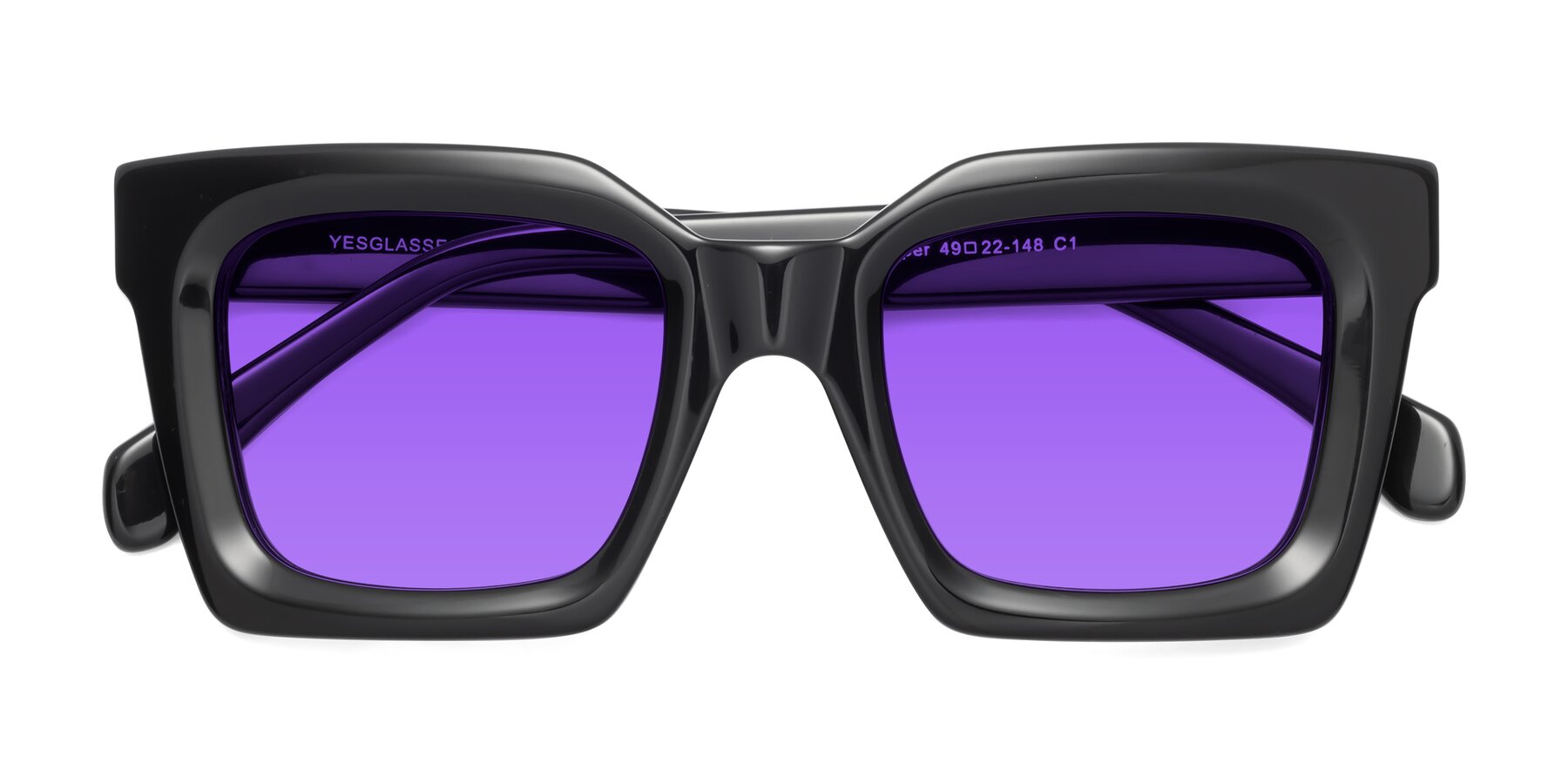 Black Oversized Thick Square Tinted Sunglasses with Purple Sunwear Lenses - Piper