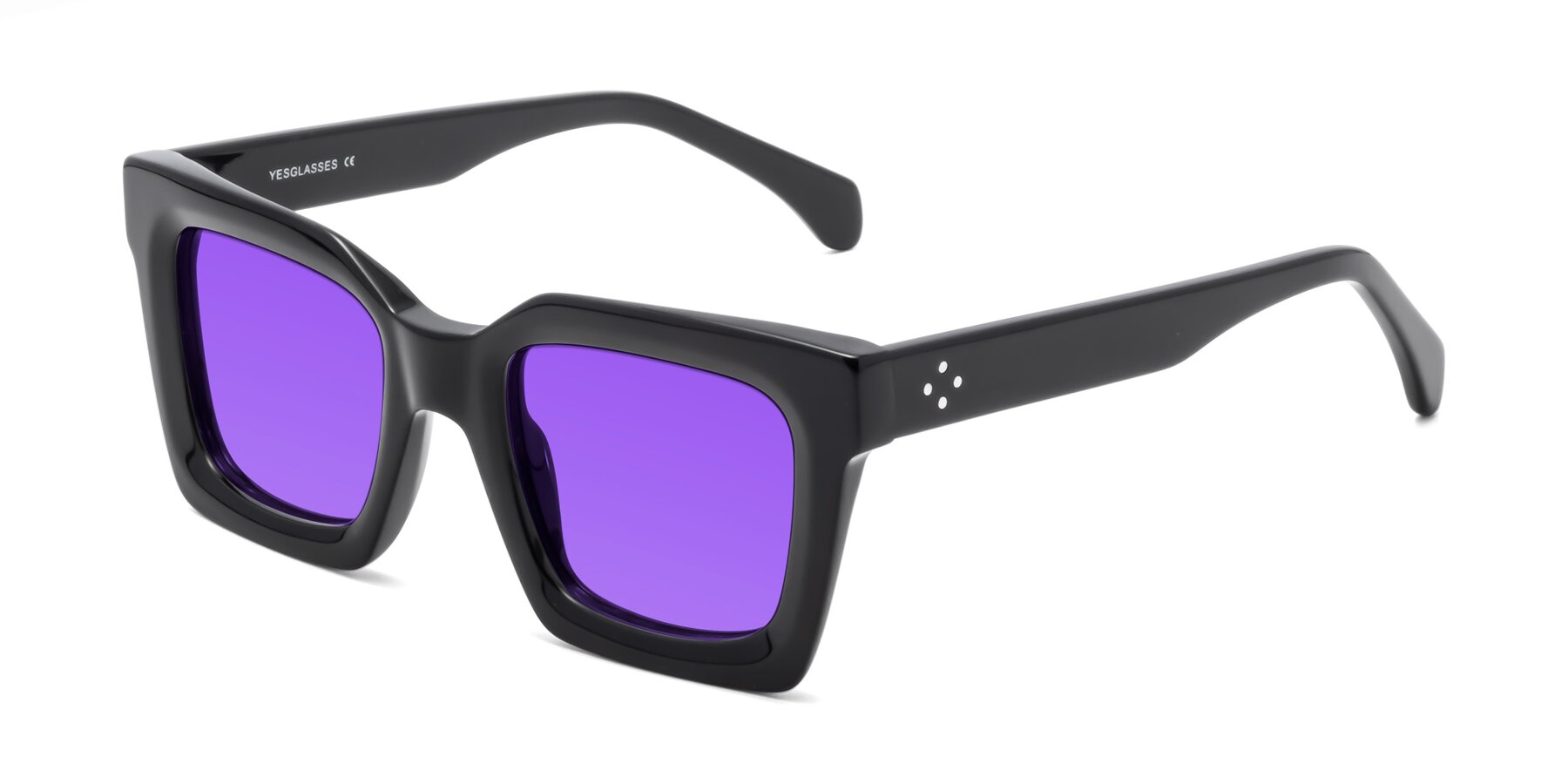 Black Oversized Thick Square Tinted Sunglasses with Purple Sunwear Lenses - Piper