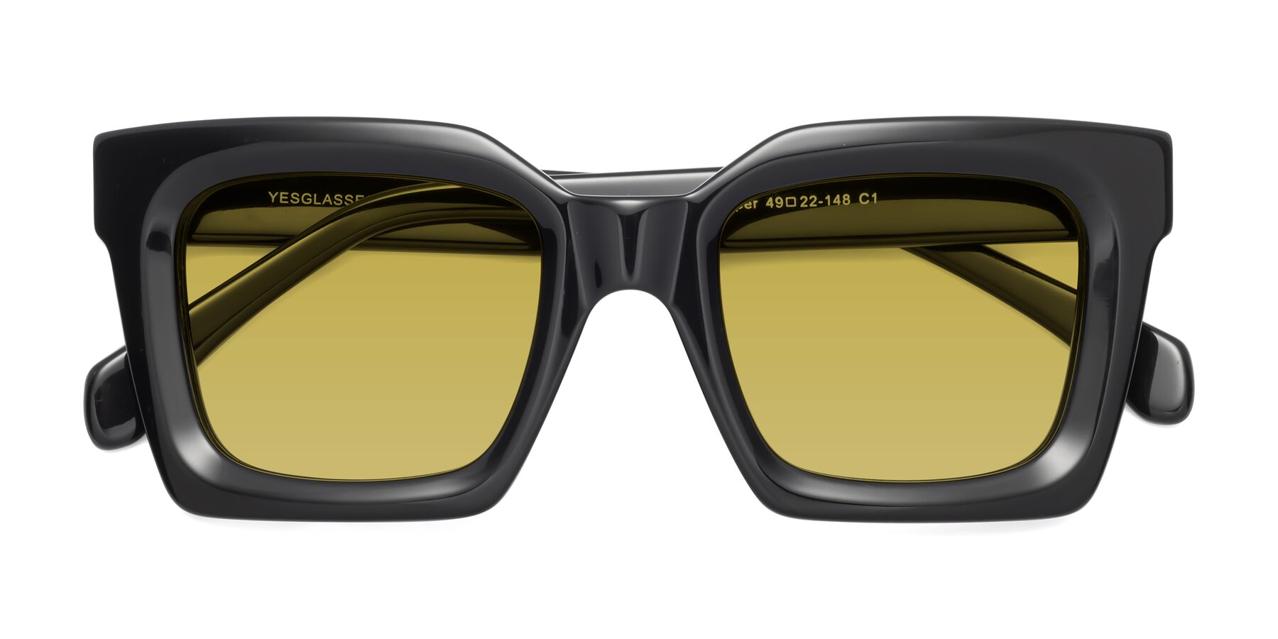 Folded Front of Piper in Black with Champagne Tinted Lenses