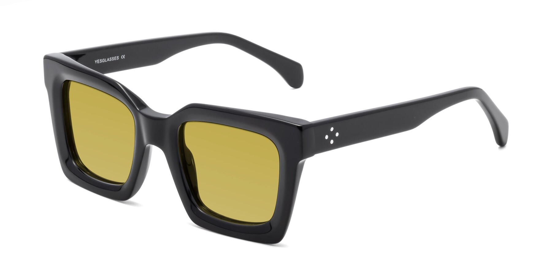 Black Oversized Thick Square Tinted Sunglasses with Champagne Sunwear Lenses - Piper