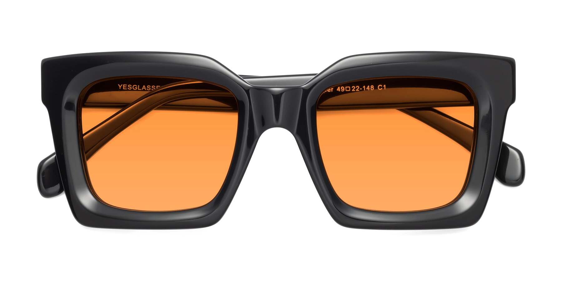 Folded Front of Piper in Black with Orange Tinted Lenses