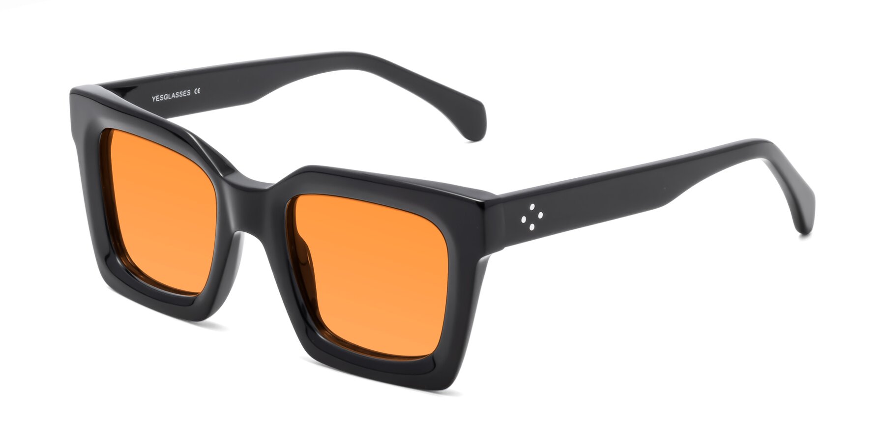 Black Oversized Thick Square Tinted Sunglasses with Orange Sunwear Lenses - Piper