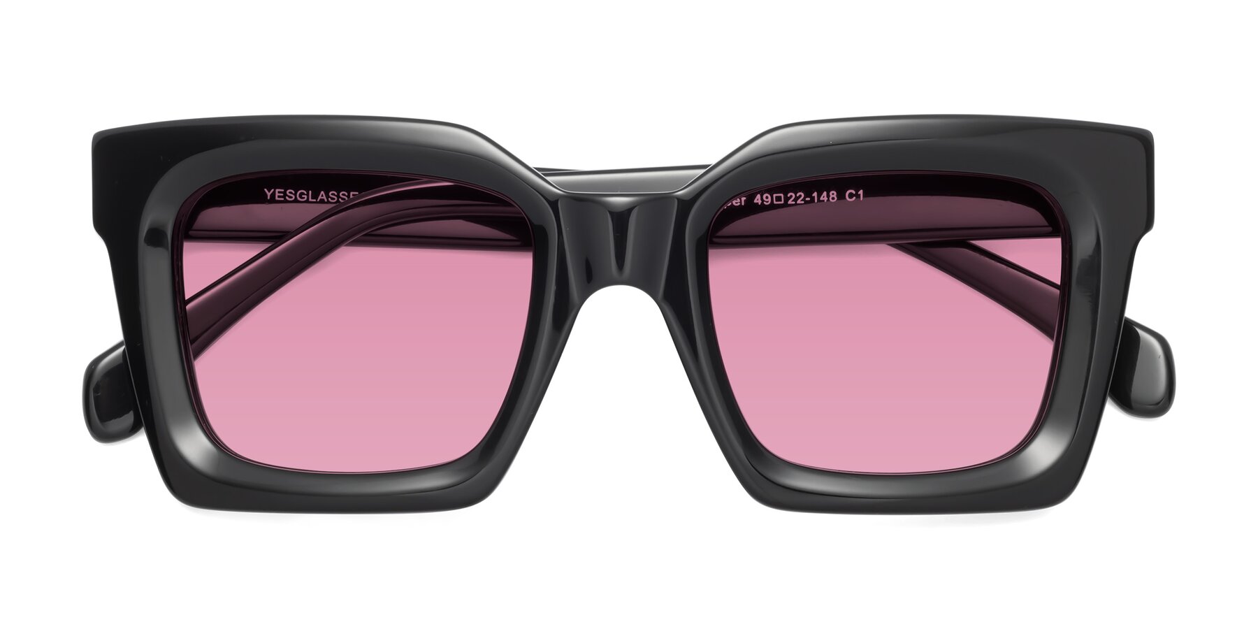 Folded Front of Piper in Black with Medium Wine Tinted Lenses