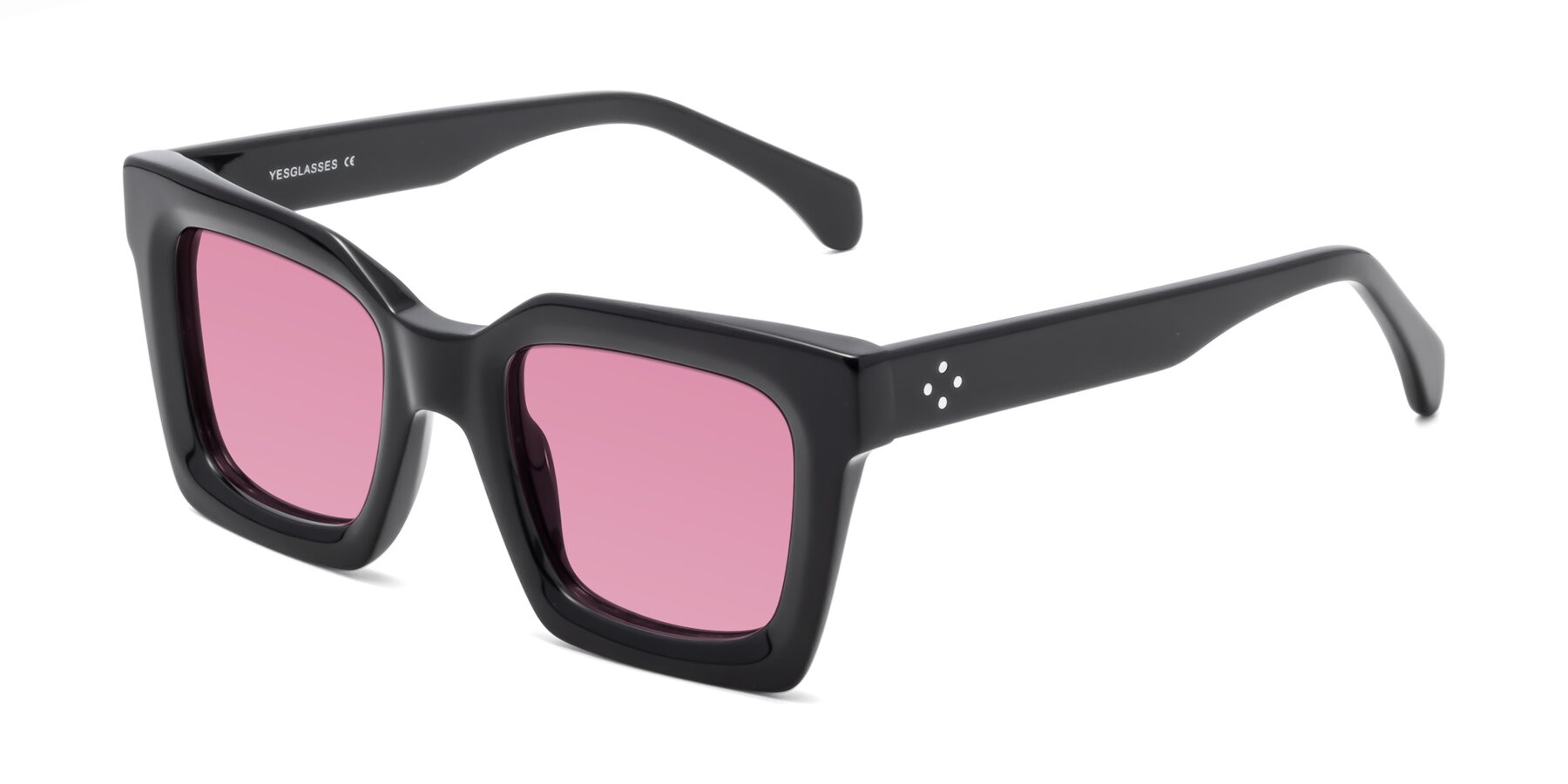 Angle of Piper in Black with Medium Wine Tinted Lenses