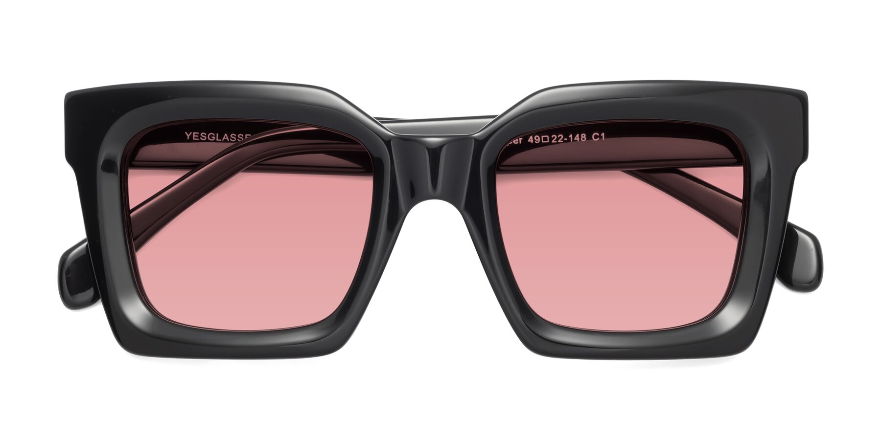 Folded Front of Piper in Black with Medium Garnet Tinted Lenses