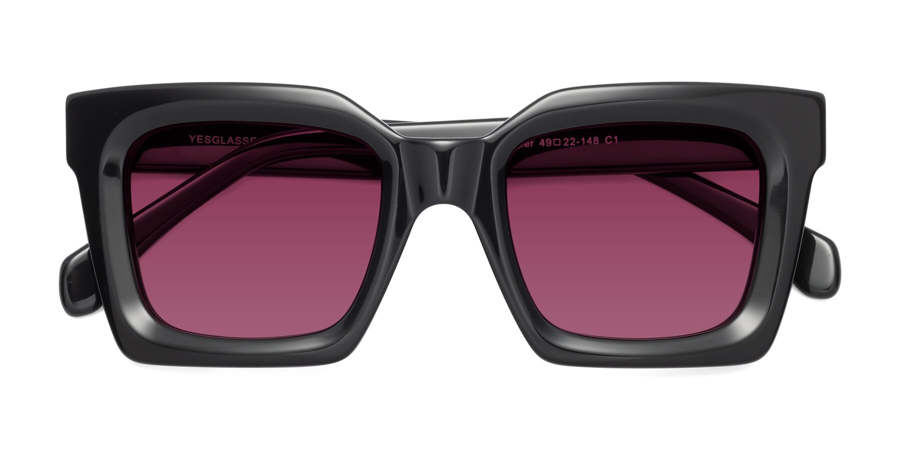 Folded Front of Piper in Black with Wine Tinted Lenses